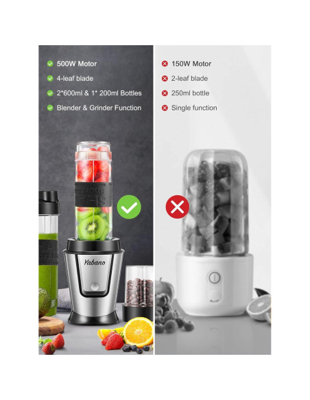 Batidora Personal Yabano 500W 3 en 1 con Botellas 600ml
