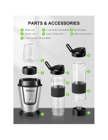 Batidora Personal Yabano 500W 3 en 1 con Botellas 600ml