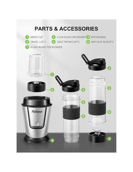 Batidora Personal Yabano 500W 3 en 1 con Botellas 600ml