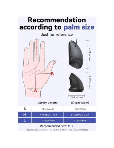 TECKNET Ratón Ergonómico Vertical 6400 DPI 6 Botones Negro