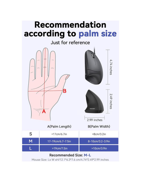 TECKNET Ratón Ergonómico Vertical 6400 DPI 6 Botones Negro