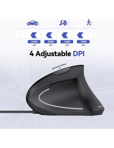 TECKNET Ratón Ergonómico Vertical 6400 DPI 6 Botones Negro