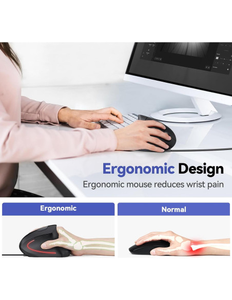 TECKNET Ratón Ergonómico Vertical 6400 DPI 6 Botones Negro