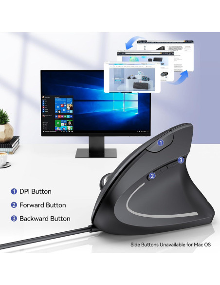 TECKNET Ratón Ergonómico Vertical 6400 DPI 6 Botones Negro