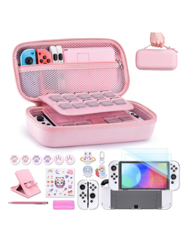Funda innoAura para Switch OLED 19 en 1 Rosa