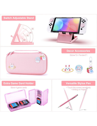 Funda innoAura para Switch OLED 19 en 1 Rosa