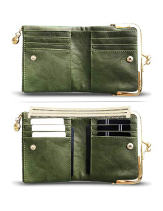 Billetera Bifold AOXONEL Verde para Mujeres RFID Compacta 2