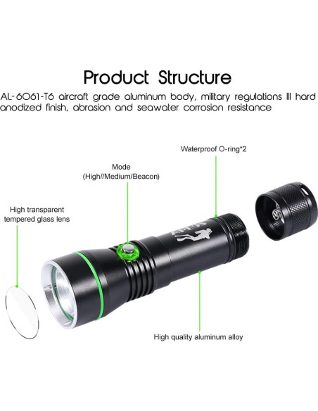 Linterna de Buceo APLOS AP30 3000lm IPX8 Recargable