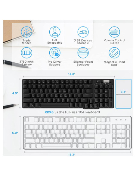 Teclado Mecánico RK ROYAL KLUDGE RK96 96 Teclas Inalámbrico