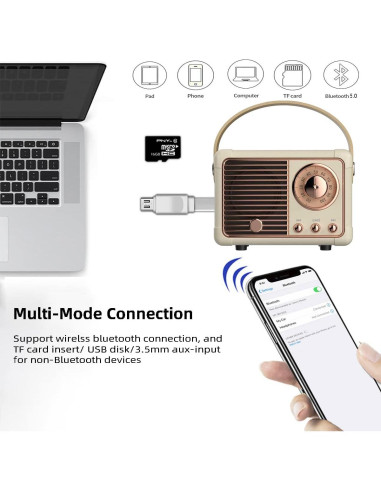 Altavoz Bluetooth Retro Baolira HM11 Beige Portátil 4.5W