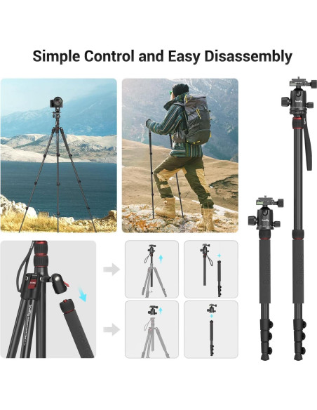 Trípode para cámara SmallRig 15551 2 en 1 71" Aluminio