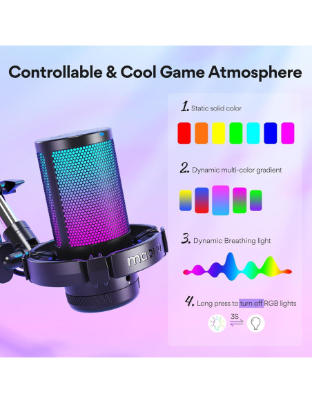 Micrófono USB MAONO DGM20S para Gaming con Soporte y RGB
