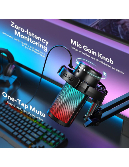 Micrófono USB MAONO DGM20S para Gaming con Soporte y RGB