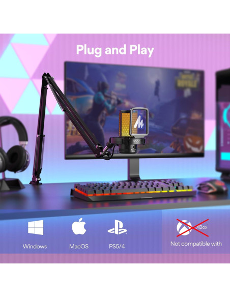 Micrófono USB MAONO DGM20S para Gaming con Soporte y RGB