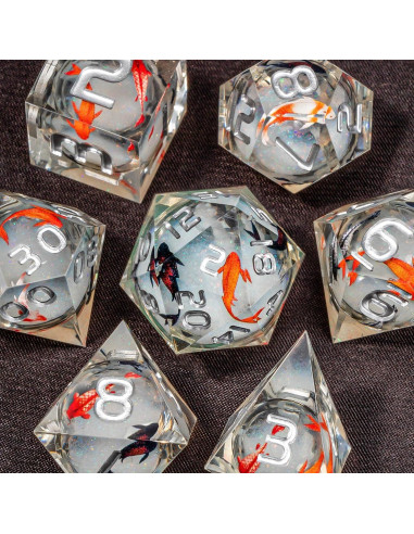 Juego de Dados DND OUKELANWO 7 Piezas Resina Líquido Koi