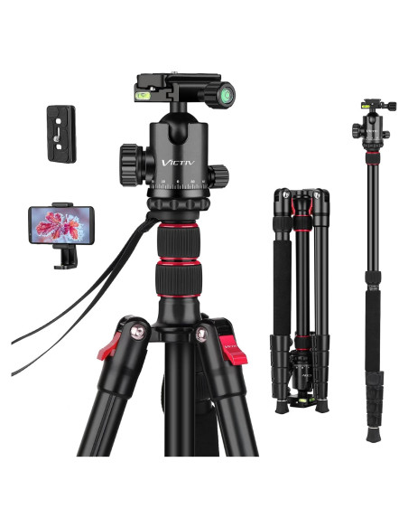 Trípode Profesional Victiv 206 cm Aluminio Compacto para Cámara