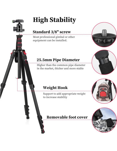 Trípode Profesional Victiv 206 cm Aluminio Compacto para Cámara