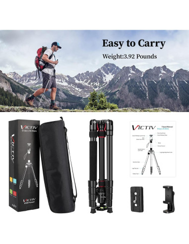 Trípode Profesional Victiv 206 cm Aluminio Compacto para Cámara