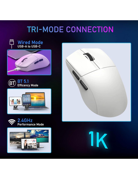 E-YOOSO Ratón Gaming Inalámbrico X-44 49g 26000 DPI Blanco