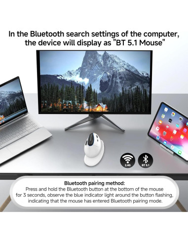 Ratón Ergonómico Vertical Inalámbrico J-Tech Digital V638W - Recargable, DPI 3200