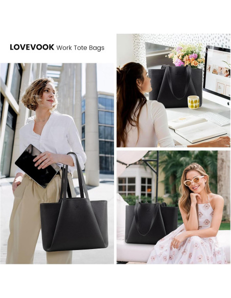 LOVEVOOK Tote para Laptop 15.6" Negro con Clutch