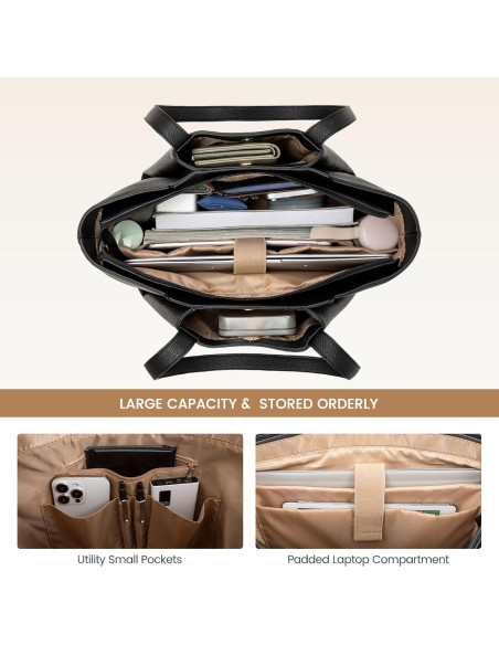 LOVEVOOK Tote para Laptop 15.6" Negro con Clutch