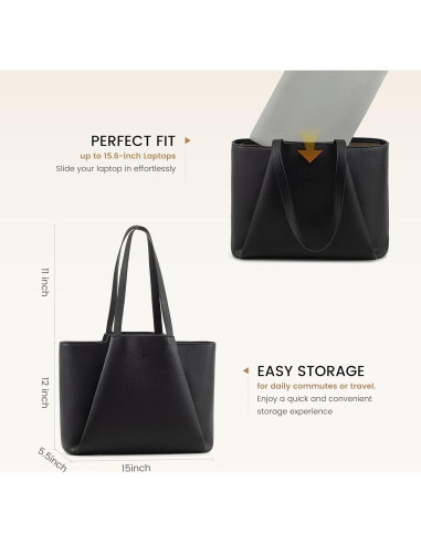 LOVEVOOK Tote para Laptop 15.6" Negro con Clutch