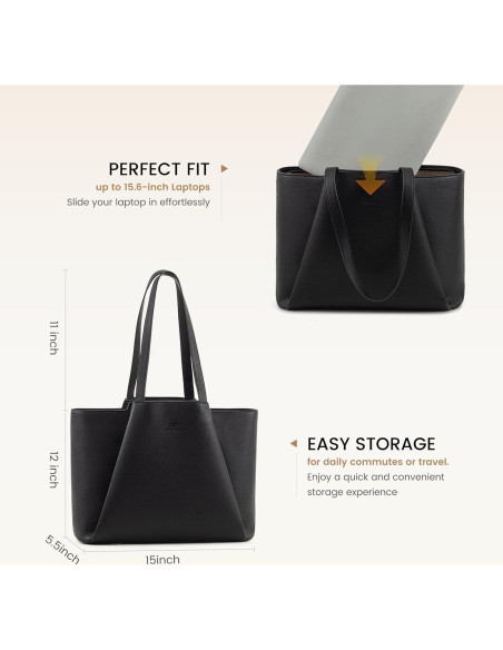 LOVEVOOK Tote para Laptop 15.6" Negro con Clutch