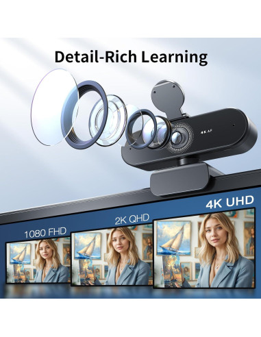 Webcam EMEET NOVA 4K - Autofoco, Duales Micrófonos, USB-A