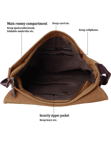 Bolsa Mensajera Mactso Lona Vintage 34x8x28cm Café