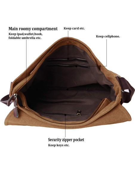 Bolsa Mensajera Mactso Lona Vintage 34x8x28cm Café