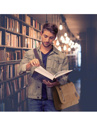 Bolsa Mensajera Mactso Lona Vintage 34x8x28cm Café