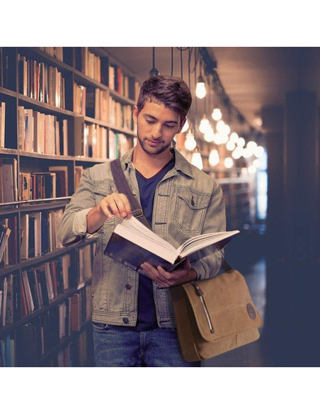 Bolsa Mensajera Mactso Lona Vintage 34x8x28cm Café