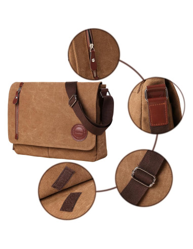 Bolsa Mensajera Mactso Lona Vintage 34x8x28cm Café