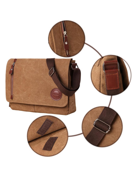 Bolsa Mensajera Mactso Lona Vintage 34x8x28cm Café