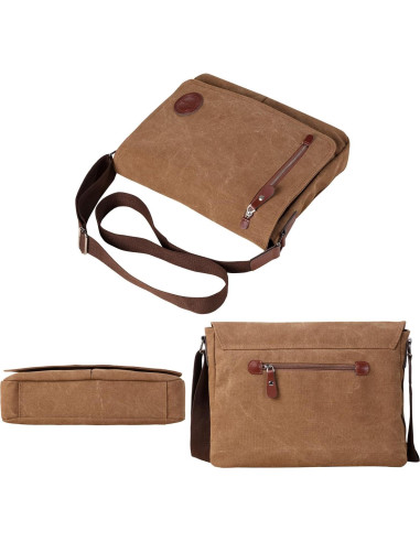Bolsa Mensajera Mactso Lona Vintage 34x8x28cm Café