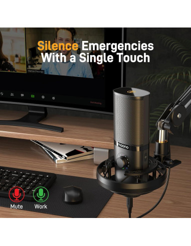 Micrófono de Condensador USB MAONO PM450S con Soporte y Control