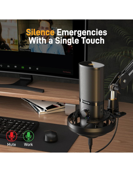 Micrófono de Condensador USB MAONO PM450S con Soporte y Control