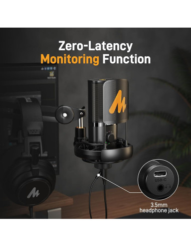Micrófono de Condensador USB MAONO PM450S con Soporte y Control