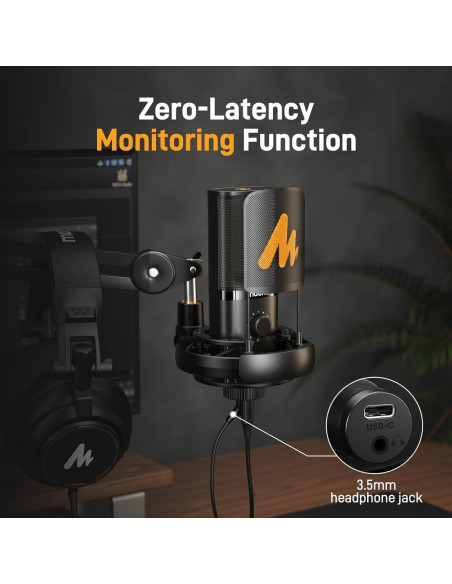Micrófono de Condensador USB MAONO PM450S con Soporte y Control