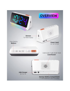 Reloj Digital LED XUANZIT con Luz Nocturna y Cargador USB 2