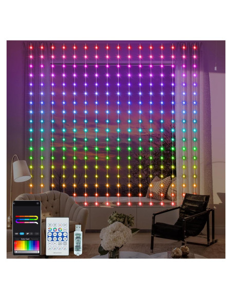 Luces de Cortina Inteligentes RGB 2.44m x 1.83m LumBelle 144LED Luces de Cortina Inteligentes RGB 2.44m x 1.83m LumBelle 144LED