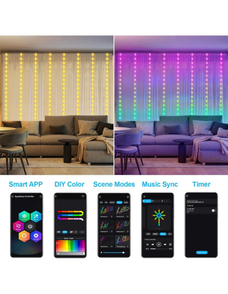 Luces de Cortina Inteligentes RGB 2.44m x 1.83m LumBelle 144LED Luces de Cortina Inteligentes RGB 2.44m x 1.83m LumBelle 144LED