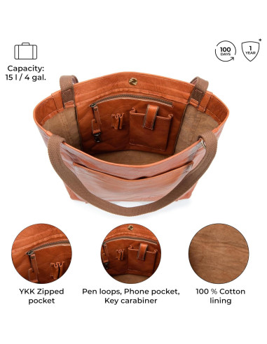 Bolso Tote de Cuero Genuino Berliner Bags Sevilla 40x35cm