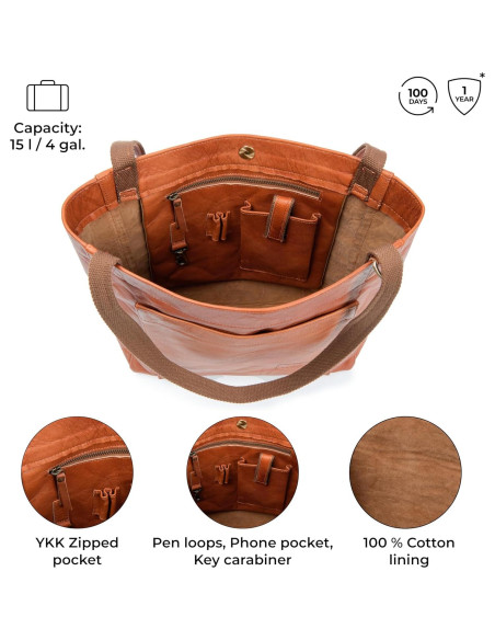 Bolso Tote de Cuero Genuino Berliner Bags Sevilla 40x35cm