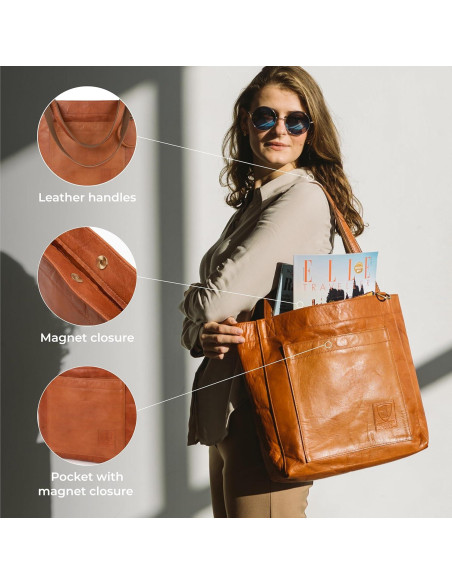 Bolso Tote de Cuero Genuino Berliner Bags Sevilla 40x35cm