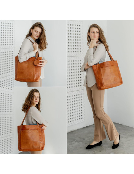 Bolso Tote de Cuero Genuino Berliner Bags Sevilla 40x35cm