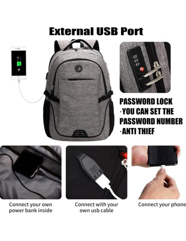Mochila Antirrobo SHRRADOO 17" USB para Portátil y Viaje