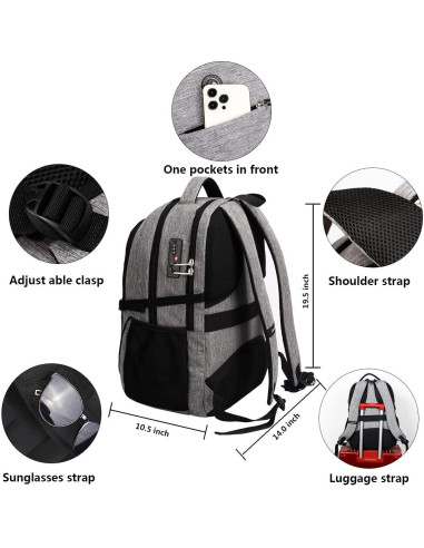 Mochila Antirrobo SHRRADOO 17" USB para Portátil y Viaje