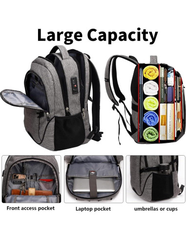 Mochila Antirrobo SHRRADOO 17" USB para Portátil y Viaje